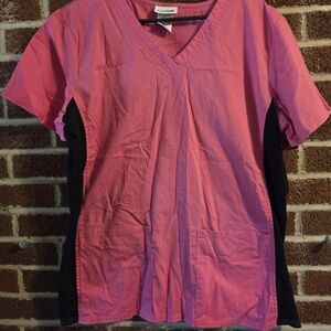 Scrubstar Pink and Black V-Neck Top